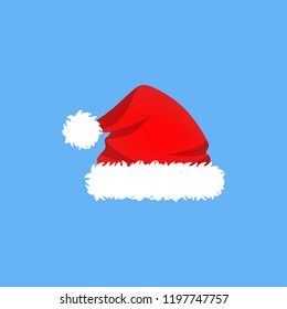 Red cute funny Santa Claus hat with fluffy white fur for christmas party. Winter holiday and christmas celebration. Flat vector illustration