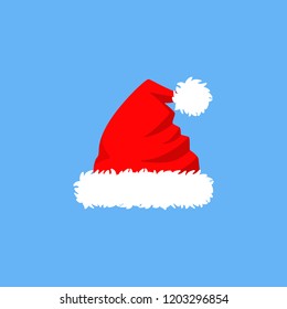 Red cute funny Santa Claus hat with fluffy white fur for christmas party. Winter holiday and christmas celebration. Flat vector illustration