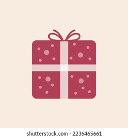 Regalo rojo y lindo con cinta roja, puntos, franja blanca, ilustración vectorial.