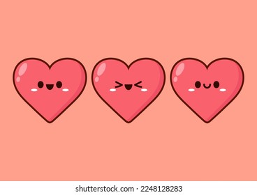 Red cute heart character. Romantic flat style Valentine's Day illustrations to express feelings of love. Love letter in Valentine's Day.