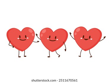 Red cute heart character. Romantic flat style Valentine's Day illustrations to express feelings of love.
