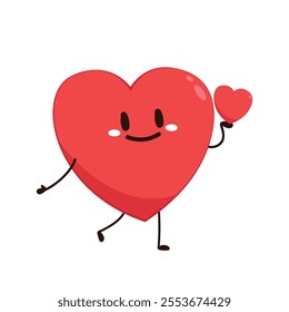 Red cute heart character. Romantic flat style Valentine's Day illustrations to express feelings of love.