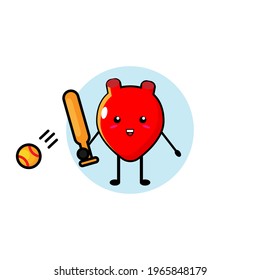 Red cute heart vector design playing baseball