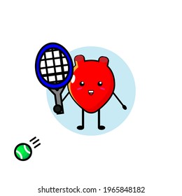 Red cute heart vector design playing tennis