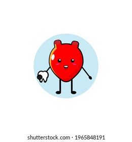 Red cute heart vector design carrying teeth