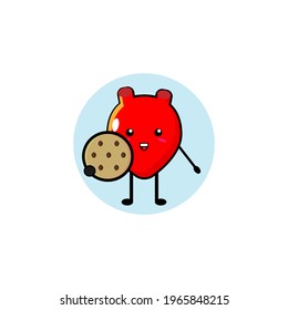 Red cute heart vector design carrying cookies