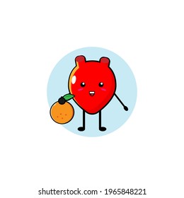 Red cute heart vector design carrying oranges