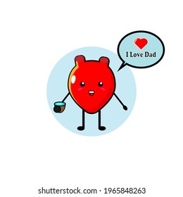 Red cute heart vector design is saying i love dad and brings a drink