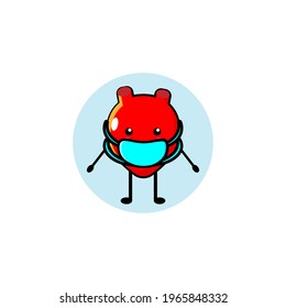 Red cute heart vector design wearing a mask
