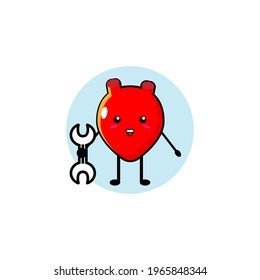 Red cute heart vector design carrying a mechanical tool