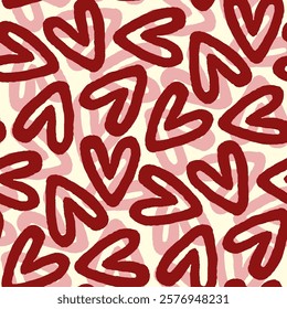 Corazones lindos rojos aislados sobre fondo blanco. Patrón sin fisuras. Vector simple plano gráfico dibujado a mano ilustración. Textura.