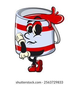 red cute isolated cartoon paint can character mascot being sad, work of hand drawn