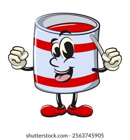 red cute isolated cartoon paint can character mascot be strong, work of hand drawn