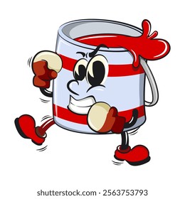 red cute isolated cartoon paint can character mascot practicing boxing wearing boxing glove, work of hand drawn