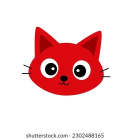 Red cute kitten face. Cute cat vector illustration on white background. Picture for stickers, children's prints, cosmetic bags, wallpapers, T-shirts, notebooks. 