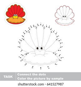 Red Cute Oyster. Dot to dot educational game for kids.