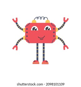 Red cute robot character hand drawn naive art