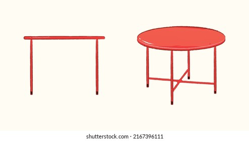 Red cute simple round table for Taiwanese ghost festival in flat cartoonish doodle illustration art design