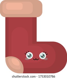 Red cute sock , illustration, vector on white background