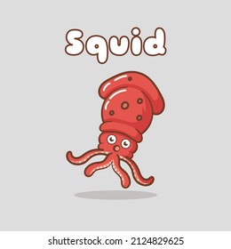 red cute squid cartoon vector