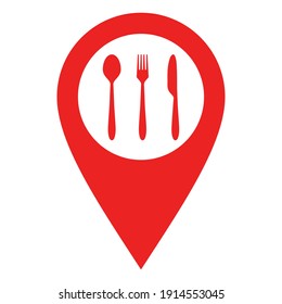 Red cutlery and location pin