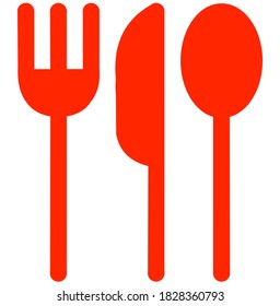 Red Cutlery vector icon showing a spoon, fork and knife.