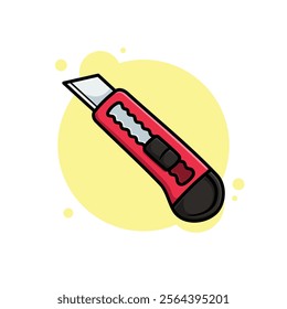 Red Cutter Knife, Paper Cutter Knife Cartoon Icon Vector Illustration. Isolated background. School office stationery supplies