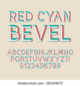 Red Cyan Bevel Alphabet and Numbers, Eps 10 Vector Editable