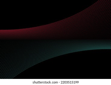 Red And Cyan Dotted Wavy Lines Abstract Technology Background. Futuristic Vector Design