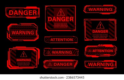 Red cyber dangerous banner elements on black design ultramodern futuristic vector illustration.