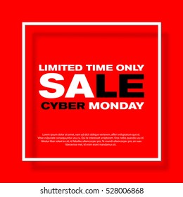 Red cyber monday banner design. Vector sale poster, eps10