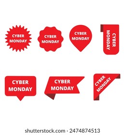Red cyber monday labels on a white background with copy space