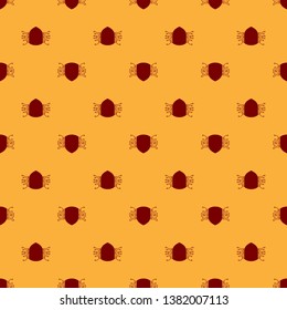 Red Cyber security icon isolated seamless pattern on brown background. Shield sign. Safety concept. Digital data protection. Vector Illustration