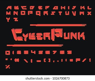 Red cyberpunk font.   Vector futuristic alphabet