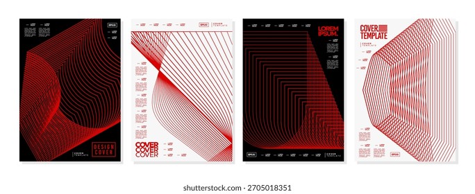 Red cyberspace modern flow line abstract cover set