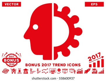 Red Cyborg Head pictogram with bonus 2017 year trend design elements. Vector illustration style is flat iconic symbols, white background.