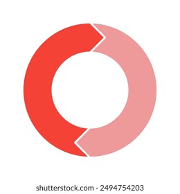 Red cycle diagram with arrows 2 steps pie chart or circle graph for business presentation concept. Progress for marketing and education goal vector.