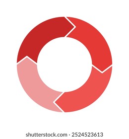 Red cycle diagram with arrows 4 steps pie chart or circle graph for business presentation concept. Progress for marketing and education goal vector.