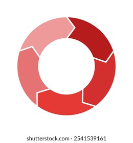 Red cycle diagram with arrows 5 steps pie chart or circle graph for business presentation concept. Progress for marketing and education goal vector.