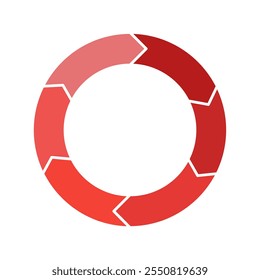 Red cycle diagram with arrows 6 steps pie chart or circle graph for business presentation concept. Progress for marketing and education goal vector.