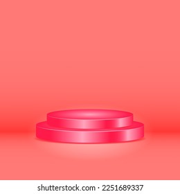 red cylinder podium. 3d, simple, modern, minimal and elegant concept. used for pedestal, product display and stage showcase