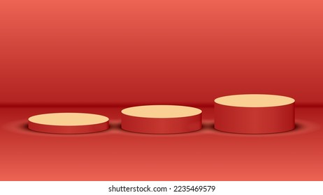 Red cylinder podium stage scene product. Vector illustration