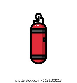 Red cylinder protects with safety equipment icon
