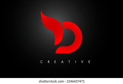 Red D Letter Wings Logo Design Icon. Flying Wing Letter Logo with Creative Black Wing Concept.