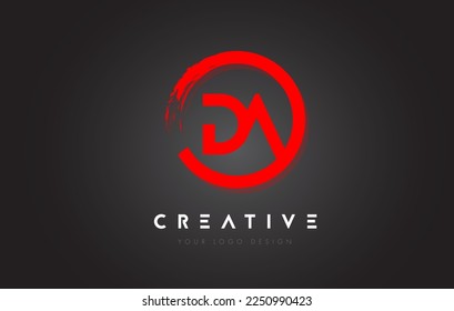 Red DA Circular Letter Logo with Circle Brush Design and Black Background.