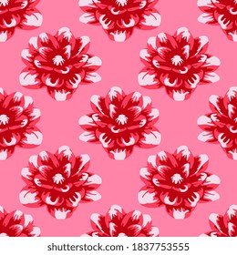 red dahlia candy cane flowers repeat pattern. textile background mosaic design