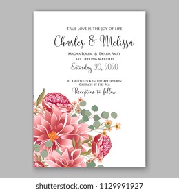 Red dahlia daisy Floral wedding invitation vector printable card template bridal shower card