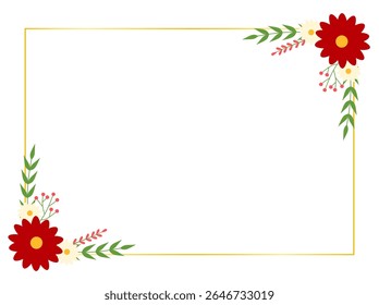Red daisy flower frame, floral border template for elegant card or wedding invitation