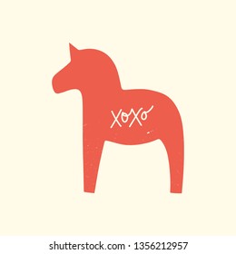 Red Dala horse. Swedish decoration. Vector, scandi clip art