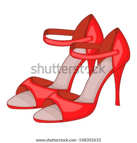 Red dancing high heel shoes icon. Cartoon illustration of red dancing high heel shoes vector icon isolated on white background